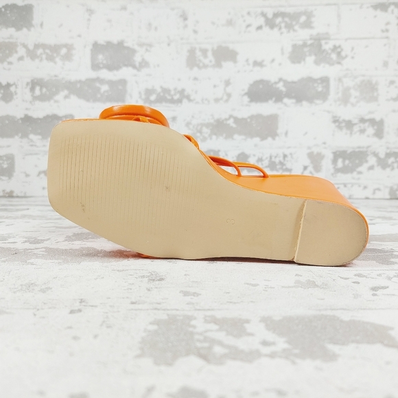 New Topshop Rocco strippy heeled wedge in orange M127 - Picture 8 of 16